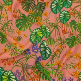 Sustainable Viscose Woven Print – Pink and Green Leaves and Flowers – Mood Exclusive Lily Pad Paradise Sustainable Viscose Woven Print – Pink and Green Leaves and Flowers – Mood Exclusive Lily Pad Paradise