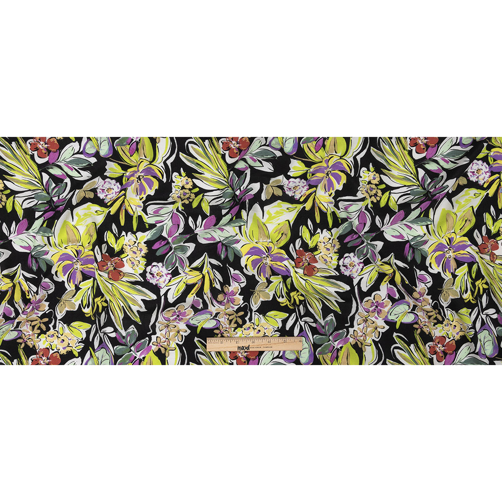Sustainable Viscose Woven Print – Black, Purple and Yellow Floral – Mood Exclusive Greenhouse Gala Sustainable Viscose Woven Print – Black, Purple and Yellow Floral – Mood Exclusive Greenhouse Gala