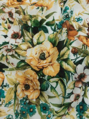 Gauzy Viscose Crepe Print – Yellow, Teal and White Floral – Mood Exclusive Jardin des Fleurs Gauzy Viscose Crepe Print – Yellow, Teal and White Floral – Mood Exclusive Jardin des Fleurs