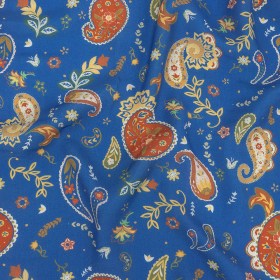 Viscose Twill Print – Blue and Orange Paisley – Mood Exclusive Sublime Swirling Viscose Twill Print – Blue and Orange Paisley – Mood Exclusive Sublime Swirling