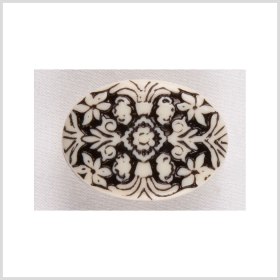 Oval-Shaped Plastic Shank Back Button – 44L/28mm – Black and White Floral Engraving Oval-Shaped Plastic Shank Back Button – 44L/28mm – Black and White Floral Engraving