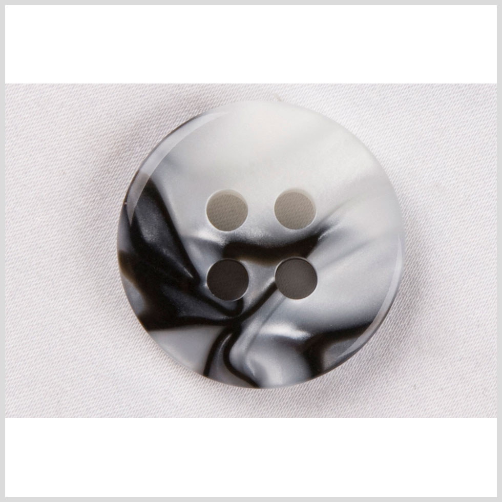 Plastic 4-Hole Button – 44L/28mm – Black and White Smokey Swirls Plastic 4-Hole Button – 44L/28mm – Black and White Smokey Swirls