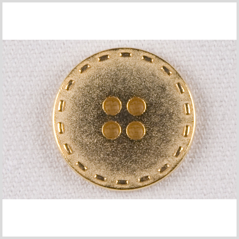 Metal 4-Hole Button – 32L/20mm – Gold Flat with Stitched Border Metal 4-Hole Button – 32L/20mm – Gold Flat with Stitched Border