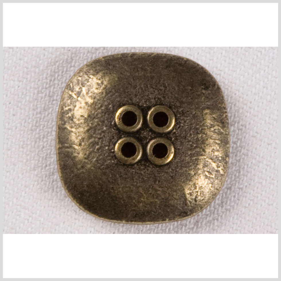 Rounded Square Metal 4-Hole Button – 36L/23mm – Brass Distressed Texture Rounded Square Metal 4-Hole Button – 36L/23mm – Brass Distressed Texture