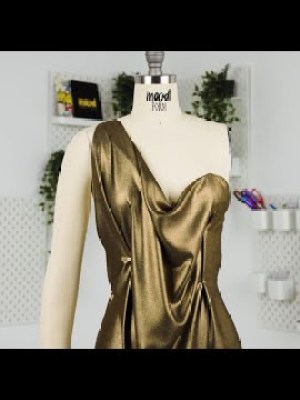 Ultra-Smooth Polyester Georgette with Foiling – Sage and Gold – Valeria Collection Ultra-Smooth Polyester Georgette with Foiling – Sage and Gold – Valeria Collection