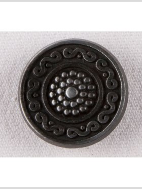 Metal Shank Back Button – 28L/18mm – Gunmetal Nailshead and Curly Border Metal Shank Back Button – 28L/18mm – Gunmetal Nailshead and Curly Border