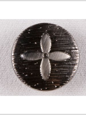 Metal Shank Back Button – 36L/23mm – Gunmetal Carved Lines and 4-Petal Flower Metal Shank Back Button – 36L/23mm – Gunmetal Carved Lines and 4-Petal Flower