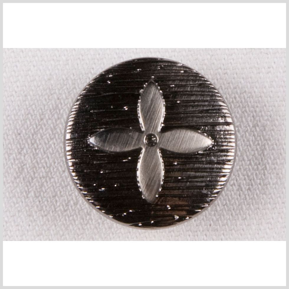 Metal Shank Back Button – 36L/23mm – Gunmetal Carved Lines and 4-Petal Flower Metal Shank Back Button – 36L/23mm – Gunmetal Carved Lines and 4-Petal Flower