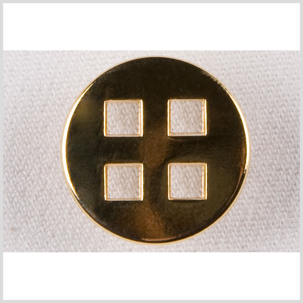 Metal 4-Hole Button – 36L/23mm – Flat Shiny Gold with Square Holes Metal 4-Hole Button – 36L/23mm – Flat Shiny Gold with Square Holes