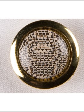 Metal Shank Back Button – 32L/20mm – Brown and Cream Abstract Print with Gold Rim Metal Shank Back Button – 32L/20mm – Brown and Cream Abstract Print with Gold Rim