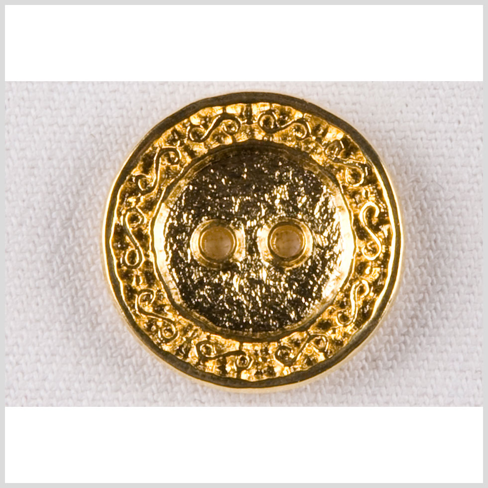 Metal 2-Hole Button – 36L/23mm – Gold Textured with Swirls Rim Metal 2-Hole Button – 36L/23mm – Gold Textured with Swirls Rim
