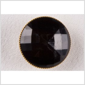 Metal Shank Back Button – 36L/23mm – Faceted Black with Crimped Gold Rim Metal Shank Back Button – 36L/23mm – Faceted Black with Crimped Gold Rim