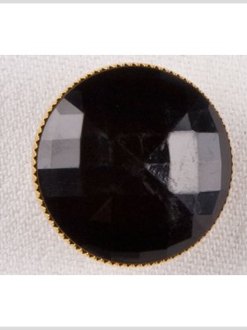 Metal Shank Back Button – 36L/23mm – Faceted Black with Crimped Gold Rim Metal Shank Back Button – 36L/23mm – Faceted Black with Crimped Gold Rim