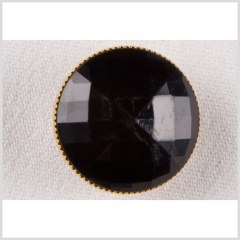 Metal Shank Back Button – 36L/23mm – Faceted Black with Crimped Gold Rim Metal Shank Back Button – 36L/23mm – Faceted Black with Crimped Gold Rim