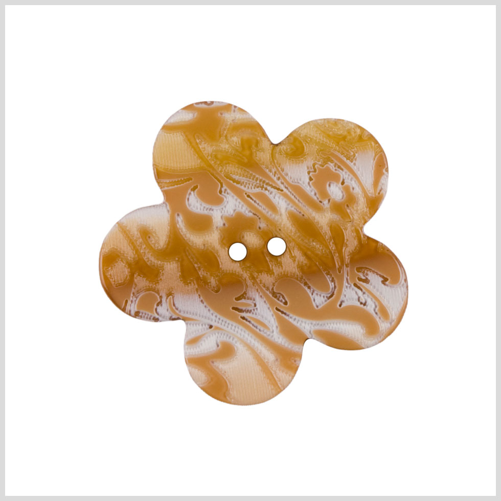Flower Shaped Plastic 2-Hole Button – 54L/34mm – Orange, Yellow and White Mottled Striped Abstract Floral Engraving Flower Shaped Plastic 2-Hole Button – 54L/34mm – Orange, Yellow and White Mottled Striped Abstract Floral Engraving
