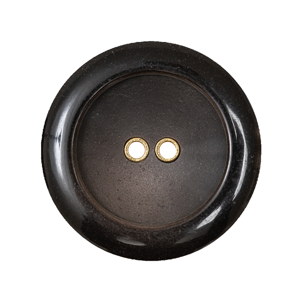 Brown with Gold Inset Two-Hole Saucer Button – 44L/28mm Brown with Gold Inset Two-Hole Saucer Button – 44L/28mm
