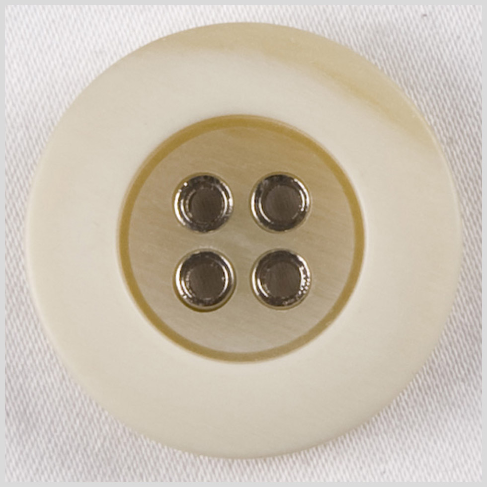 Plastic 4-Hole Button wiht Metal Hole Rims – 36L/23mm – Beige and Cream Wide Rim Plastic 4-Hole Button wiht Metal Hole Rims – 36L/23mm – Beige and Cream Wide Rim