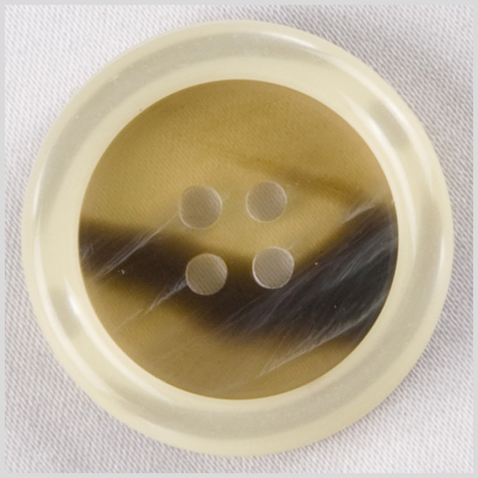 Plastic 4-Hole Button – 40L/25.5mm – Translucent Beige and Brown Swirl with Ivory Rim Plastic 4-Hole Button – 40L/25.5mm – Translucent Beige and Brown Swirl with Ivory Rim