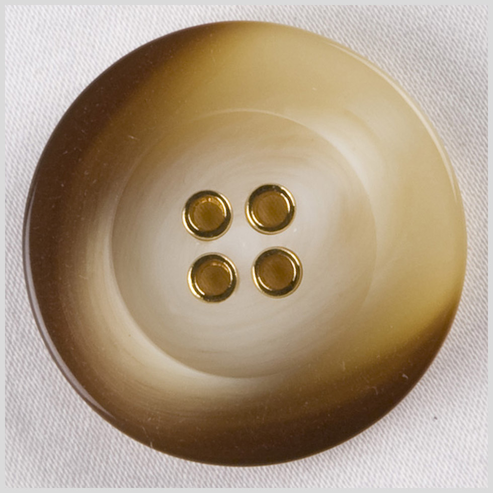 Plastic 4-Hole Button – 44L/28mm – Brown and Cream Swirl with Gold Metal Holes Plastic 4-Hole Button – 44L/28mm – Brown and Cream Swirl with Gold Metal Holes