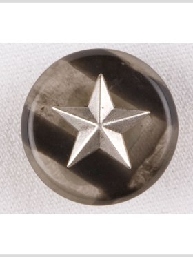 Plastic Shank Back Button – 36L/23mm – Translucent Charcoal Stripes and Silver Star Emblem Plastic Shank Back Button – 36L/23mm – Translucent Charcoal Stripes and Silver Star Emblem