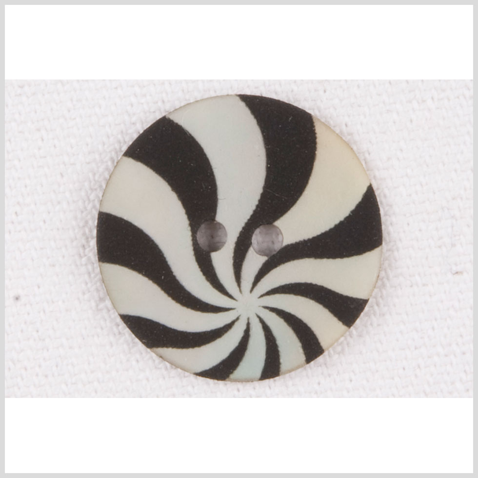 Natural Shell 2-Hole Button – 28L/18mm – Ivory and Black Radiating Swirl Natural Shell 2-Hole Button – 28L/18mm – Ivory and Black Radiating Swirl
