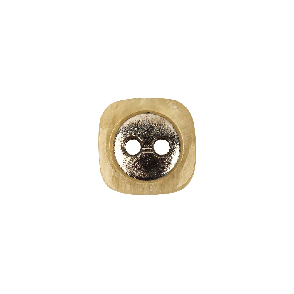 Square Plastic and Metal 2-Hole Button – 24L/15mm – Light Beige Striated with Metal Holes Square Plastic and Metal 2-Hole Button – 24L/15mm – Light Beige Striated with Metal Holes