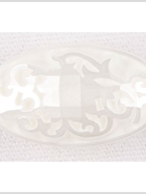 Oval-Shaped Plastic Shank Back Button – 24L/15mm – Pearly Off White Ornate Engravings Oval-Shaped Plastic Shank Back Button – 24L/15mm – Pearly Off White Ornate Engravings