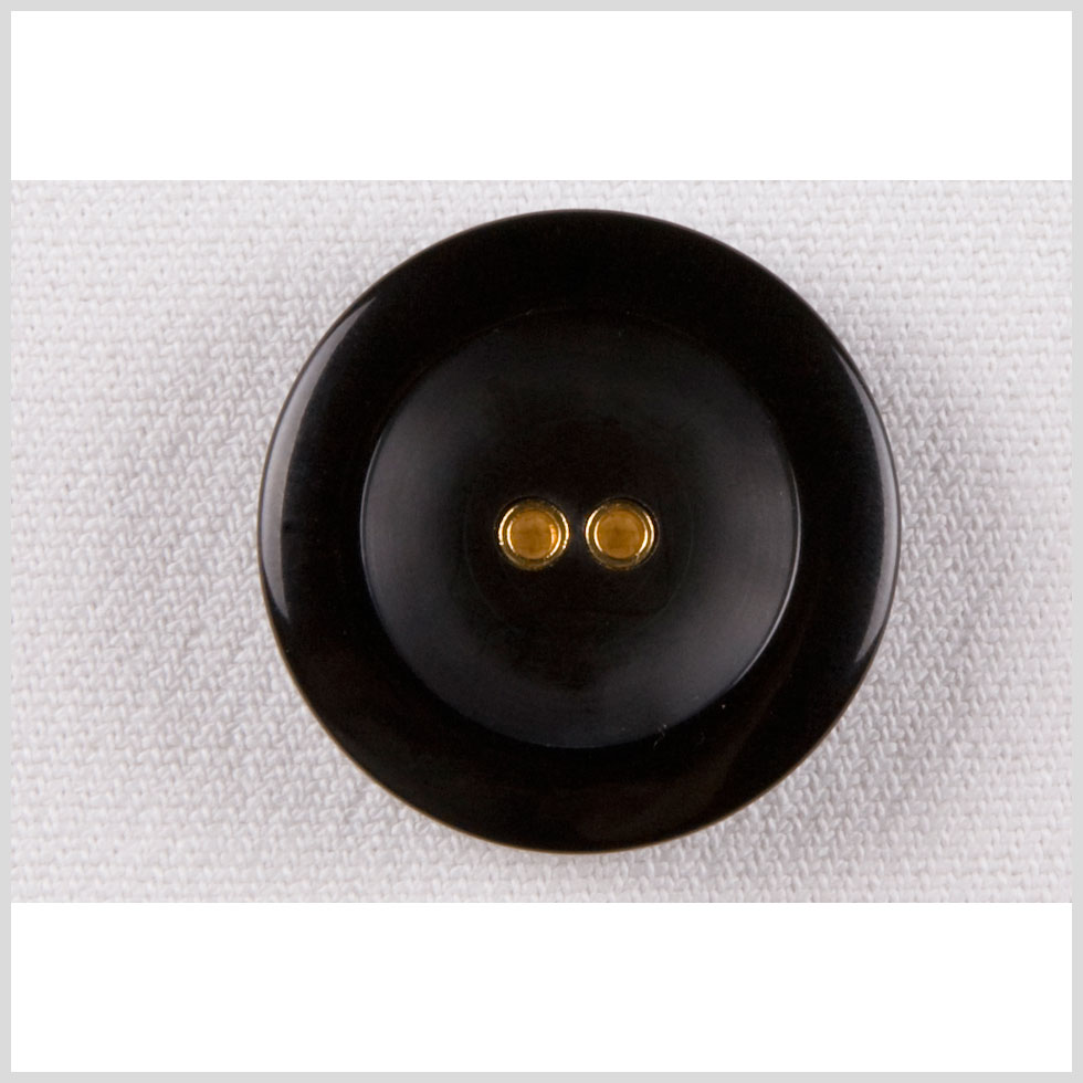 Plastic 2-Hole Button – 45L/29mm – Black Rolled Rim with Gold Metal Holes Plastic 2-Hole Button – 45L/29mm – Black Rolled Rim with Gold Metal Holes