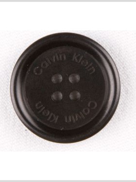 Plastic 4-Hole Button by Calvin Klein – 32L/20mm – Black Designer Logo Rolled Rim Plastic 4-Hole Button by Calvin Klein – 32L/20mm – Black Designer Logo Rolled Rim