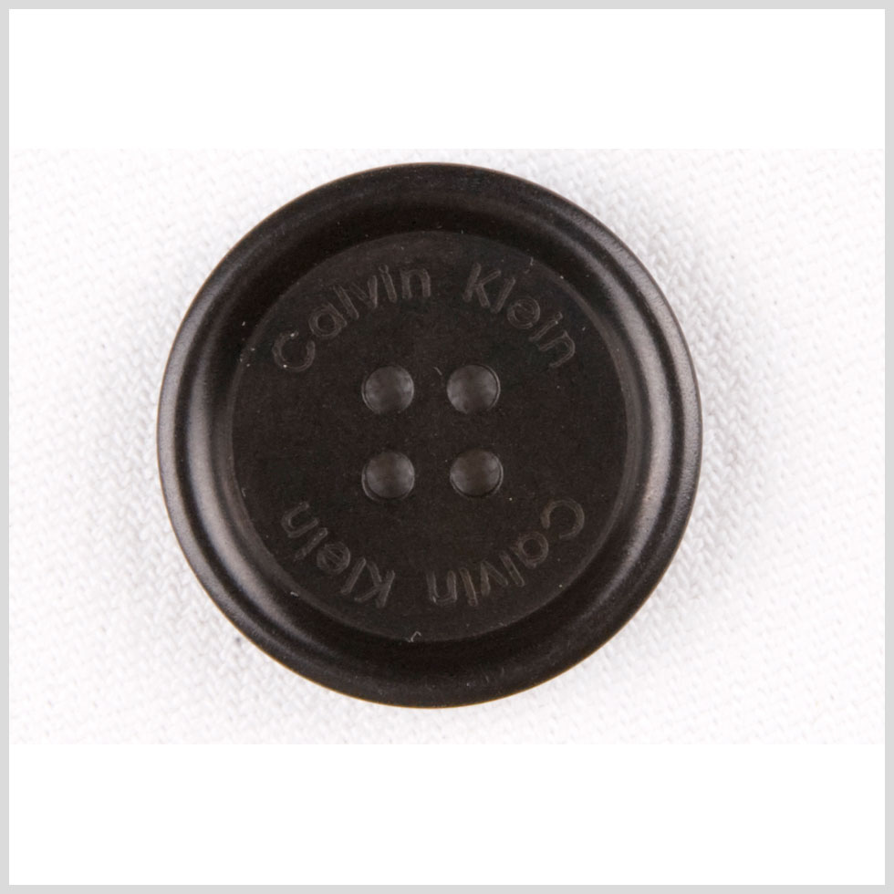 Plastic 4-Hole Button by Calvin Klein – 30L/19mm – Black Designer Logo Rolled Rim Plastic 4-Hole Button by Calvin Klein – 30L/19mm – Black Designer Logo Rolled Rim