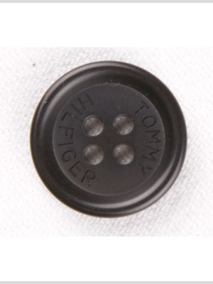 Plastic 4-Hole Button by Tommy Hilfiger – 28L/18mm – Black Designer Logo Rolled Rim Plastic 4-Hole Button by Tommy Hilfiger – 28L/18mm – Black Designer Logo Rolled Rim