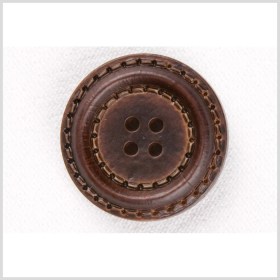 Plastic 4-Hole Button – 28L/18mm – Brown Faux Leather and Stitching Plastic 4-Hole Button – 28L/18mm – Brown Faux Leather and Stitching