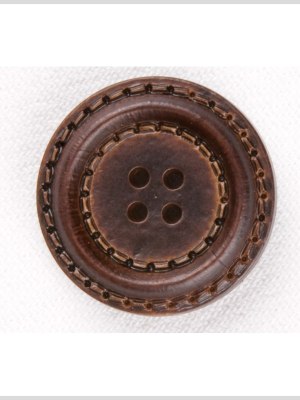 Plastic 4-Hole Button – 28L/18mm – Brown Faux Leather and Stitching Plastic 4-Hole Button – 28L/18mm – Brown Faux Leather and Stitching