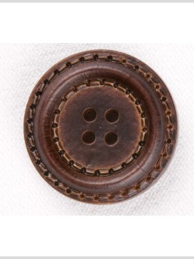 Plastic 4-Hole Button – 28L/18mm – Brown Faux Leather and Stitching Plastic 4-Hole Button – 28L/18mm – Brown Faux Leather and Stitching