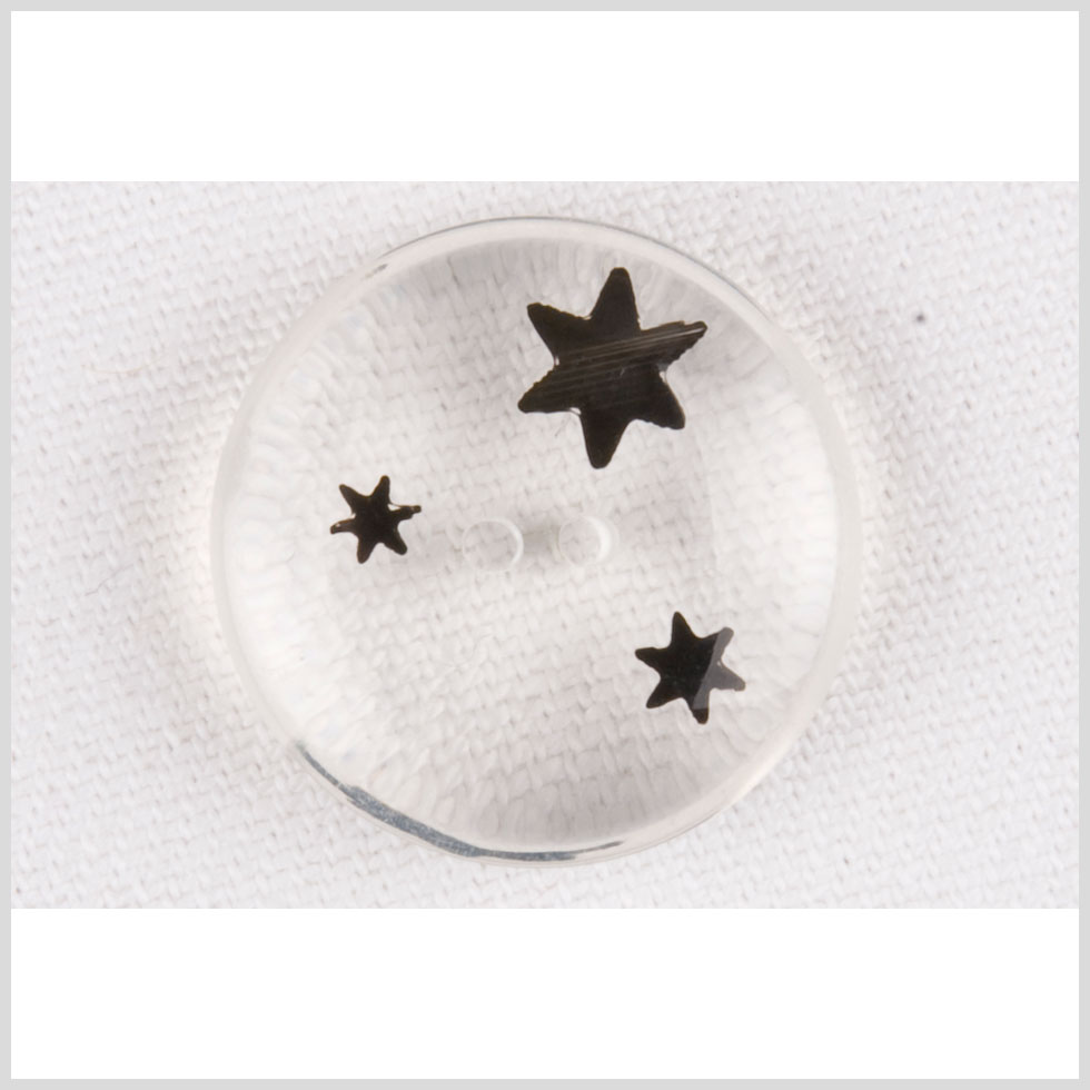 Plastic 2-Hole Button – 36L/23mm – Clear with Black 6-Point Stars Plastic 2-Hole Button – 36L/23mm – Clear with Black 6-Point Stars