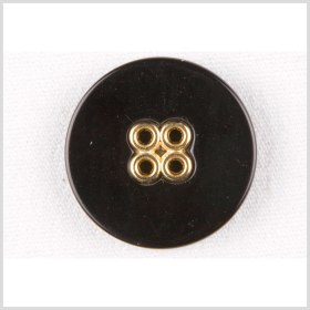 Plastic 4-Hole Button – 28L/18mm – Black with Gold Metal Holes Plastic 4-Hole Button – 28L/18mm – Black with Gold Metal Holes