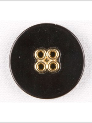 Plastic 4-Hole Button – 36L/23mm – Black with Gold Metal Holes Plastic 4-Hole Button – 36L/23mm – Black with Gold Metal Holes