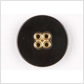 Plastic 4-Hole Button – 44L/28mm – Black with Gold Metal Holes Plastic 4-Hole Button – 44L/28mm – Black with Gold Metal Holes