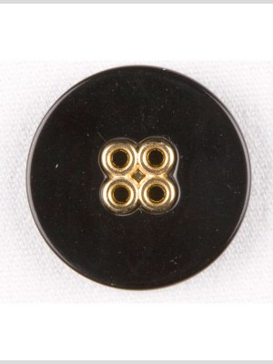 Plastic 4-Hole Button – 44L/28mm – Black with Gold Metal Holes Plastic 4-Hole Button – 44L/28mm – Black with Gold Metal Holes