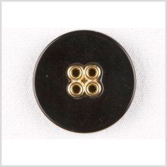 Plastic 4-Hole Button – 44L/28mm – Black with Gold Metal Holes Plastic 4-Hole Button – 44L/28mm – Black with Gold Metal Holes