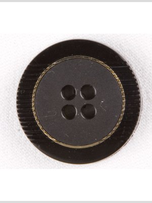 Plastic 4-Hole Button – 36L/23mm – Black Ribbed Rim and Gold Inlay Plastic 4-Hole Button – 36L/23mm – Black Ribbed Rim and Gold Inlay