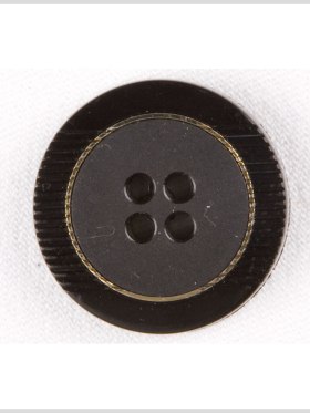 Plastic 4-Hole Button – 36L/23mm – Black Ribbed Rim and Gold Inlay Plastic 4-Hole Button – 36L/23mm – Black Ribbed Rim and Gold Inlay