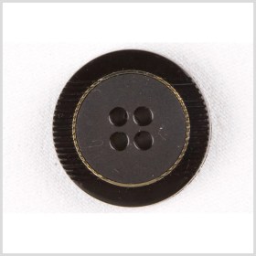 Plastic 4-Hole Button – 36L/23mm – Black Ribbed Rim and Gold Inlay Plastic 4-Hole Button – 36L/23mm – Black Ribbed Rim and Gold Inlay