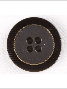 Plastic 4-Hole Button – 44L/28mm – Black Ribbed Rim and Gold Inlay Plastic 4-Hole Button – 44L/28mm – Black Ribbed Rim and Gold Inlay