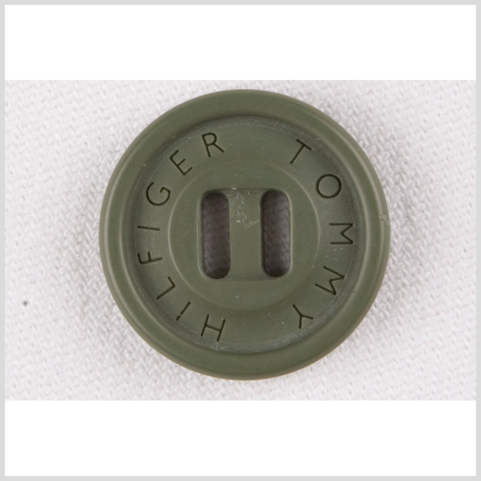 Plastic Slot 2-Hole Button by Tommy Hilfiger – 28L/18mm – Dark Sage Green Designer Logo Plastic Slot 2-Hole Button by Tommy Hilfiger – 28L/18mm – Dark Sage Green Designer Logo