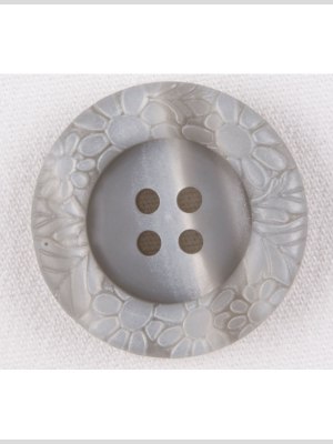 Plastic 4-Hole Button – 44L/28mm – Light Gray Streaked Floral Embossed Rim Plastic 4-Hole Button – 44L/28mm – Light Gray Streaked Floral Embossed Rim