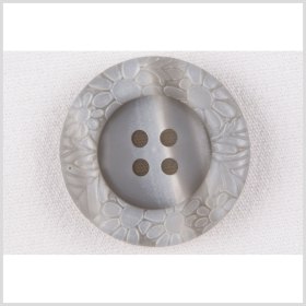 Plastic 4-Hole Button – 44L/28mm – Light Gray Streaked Floral Embossed Rim Plastic 4-Hole Button – 44L/28mm – Light Gray Streaked Floral Embossed Rim