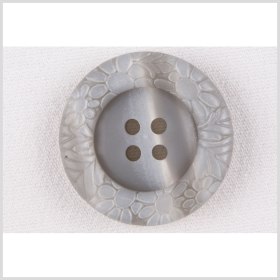 Plastic 4-Hole Button – 54L/34mm – Light Gray Streaked Floral Embossed Rim Plastic 4-Hole Button – 54L/34mm – Light Gray Streaked Floral Embossed Rim