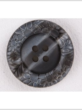 Plastic 4-Hole Button – 32L/20mm – Dark Gray Streaked Floral Embossed Rim Plastic 4-Hole Button – 32L/20mm – Dark Gray Streaked Floral Embossed Rim