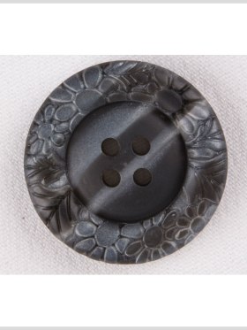 Plastic 4-Hole Button – 40L/25.5mm – Dark Gray Streaked Floral Embossed Rim Plastic 4-Hole Button – 40L/25.5mm – Dark Gray Streaked Floral Embossed Rim